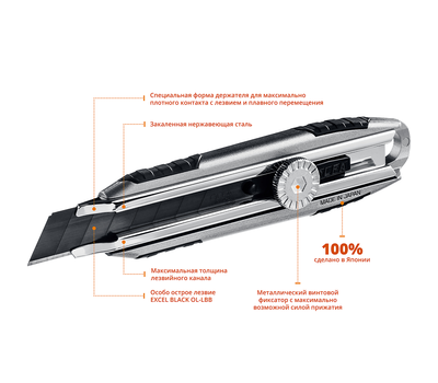 Нож выдвижной Olfa X-design алюминиевый, трещоточный фиксатор, 18 мм OL-MXP-L