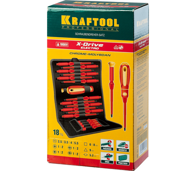 Набор диэлектрических отверток Kraftool Х-Drive Electro 18 предметов 220092-H18