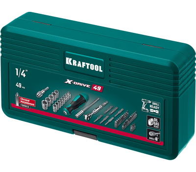 Набор бит и головок Kraftool X-Drive с битодержателем и трещоткой 49 шт 25816