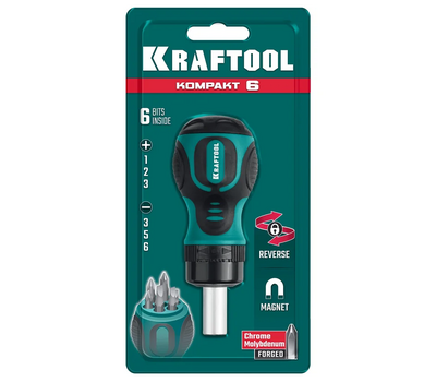 Реверсивная отвертка с битами Kraftool Kompakt-6 6 предметов 26190-H7