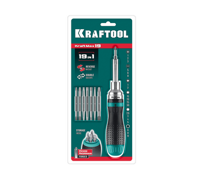 Реверсивная отвертка с битами Kraftool 19-в-1 25862